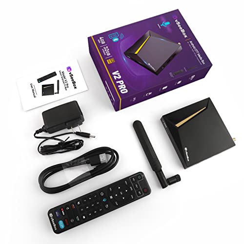 vSeeBox V2 Pro, Newest Android TV Box with Voice Remote Control,Backlit Mini Keyboard and 2Meters 8K HDMI Cable(4GB RAM+ 32 GB ROM)