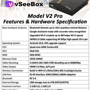 vSeeBox V2 Pro, Newest Android TV Box with Voice Remote Control,Backlit Mini Keyboard and 2Meters 8K HDMI Cable(4GB RAM+ 32 GB ROM)