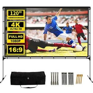 qileba projector screen with stand, 120 inch outdoor projection screen, portable indoor hd 4k thickened wrinkle-free fast folding movie screen with carry bag for home theater camping backyard cinema