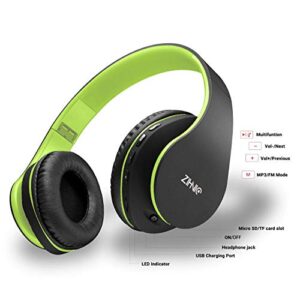 2 Items,1 Black Blue Zihnic Over-Ear Wireless Headset Bundle with 1 Black Green Zihnic Foldable Wireless Headset