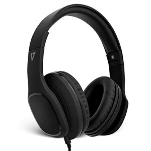v7 ha701-3np over-ear headphones with microphone and volume control, foldable, call answering for cellphones, tablets, smartphones, laptop computer, pc, black