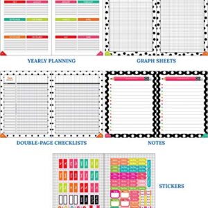 Schoolgirl Style Black, White & Stylish Brights Teacher Planner, 8" x 11" Undated Daily Planner, Weekly Planner, Monthly Planner With Planner Stickers for Classroom Organization & Teacher Organization