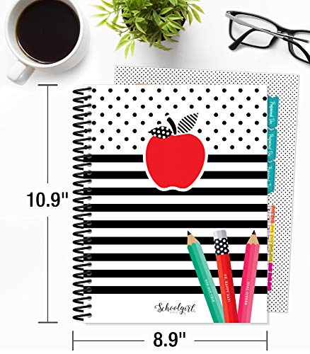 Schoolgirl Style Black, White & Stylish Brights Teacher Planner, 8" x 11" Undated Daily Planner, Weekly Planner, Monthly Planner With Planner Stickers for Classroom Organization & Teacher Organization