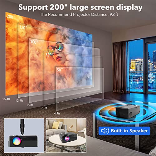 Projector with WiFi and Bluetooth, Native 1080P Portable Outdoor LED Movie Projector, Synchronize iOS & Android Smartphone Screen, Home Video Mini Projector Compatible with TV Stick/HDMI/USB/AV/Laptop