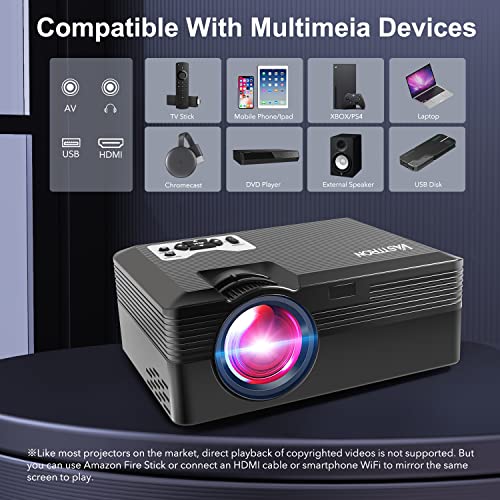 Projector with WiFi and Bluetooth, Native 1080P Portable Outdoor LED Movie Projector, Synchronize iOS & Android Smartphone Screen, Home Video Mini Projector Compatible with TV Stick/HDMI/USB/AV/Laptop