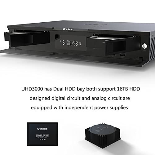 zidoo UHD3000 4K Media Player, Smart HDR Android TV Box | Internal DAC and Xmos | MQA Hardware decoding | Dual HDMI Output Ports | Dual Power Supply | USB DAC in and XLR Output