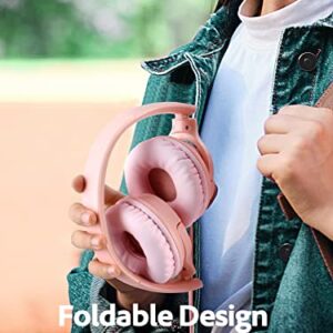 Calhuber Kids Headphones, K12 Foldable Children with Tangle-Free 3.5mm Jack Cord, Over-Ear Wired Headset for Children/Teens/Girls/Smartphones/School/Kindle/Airplane Travel/Plane/Tablet (Pink)