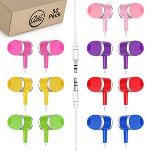 justjamz 50 multipack of colorful in-ear earbuds | bulk earbuds marbles, wholesale colorful earphones, disposable earbuds, headphones in bulk, headphones, for kids & adults, assorted colors