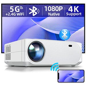 projector with 5g wifi and bluetooth 5.1, acrojoy native 1080p mini projector 4k support with 120″ screen & 400″ display, outdoor movie home theater led lcd projector compatible with tv stick/hdmi/usb