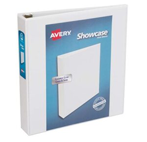 avery economy showcase view 3 ring binder, 1.5″ round rings, 1 white binder (19651)