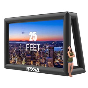 ppxia inflatable movie screen 25ft outdoor projector screen with air blower, supports front and rear projection blow up screen for movie nights backyards pool party