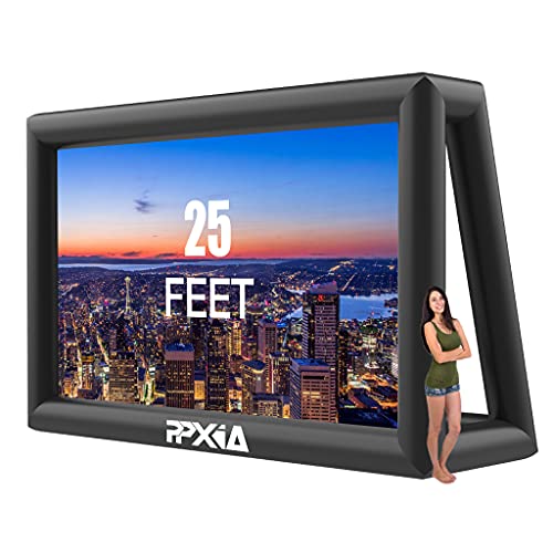 PPXIA Inflatable Movie Screen 25ft Outdoor Projector Screen with Air Blower, Supports Front and Rear Projection Blow Up Screen for Movie Nights Backyards Pool Party