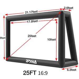 PPXIA Inflatable Movie Screen 25ft Outdoor Projector Screen with Air Blower, Supports Front and Rear Projection Blow Up Screen for Movie Nights Backyards Pool Party