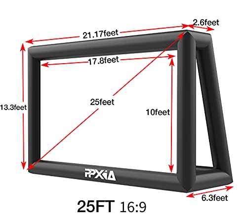 PPXIA Inflatable Movie Screen 25ft Outdoor Projector Screen with Air Blower, Supports Front and Rear Projection Blow Up Screen for Movie Nights Backyards Pool Party