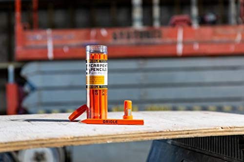 Orange Carpenter Pencil Set - Includes 15 Flat Construction Pencils with Printed Ruler, 1 Carpenter Pencil Sharpener & 1 Clear Storage Container - Smoothly Write on Wood, Concrete & Stone - Pencil Kit