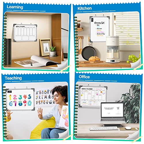 Dry Erase Weekly Calendar Whiteboard for Wall, 16" x 12" Magnetic White Board Dry Erase Calendar Memo to Do List Board, Hanging Double-Sided Weekly Planner Board for Home, School, Office, Kitchen