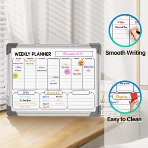 Dry Erase Weekly Calendar Whiteboard for Wall, 16" x 12" Magnetic White Board Dry Erase Calendar Memo to Do List Board, Hanging Double-Sided Weekly Planner Board for Home, School, Office, Kitchen