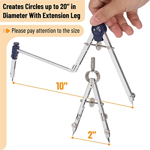 Mr. Pen- Professional Geometry Set Metal Compass, 7 pcs, Geometry Precision Tool Set with Shatterproof Storage Box, Drafting Tools & Drafting Kits, Circle Drawing Tools for Engineers Students