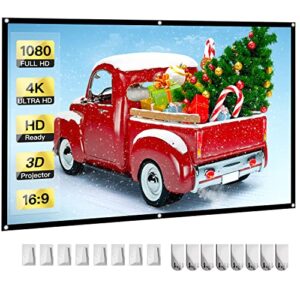 projector screen 100 inch, auking 4k outdoor indoor projector screen 16:9 hd foldable and portable anti-crease movie projector screen double sided video projector screen for home threater, party