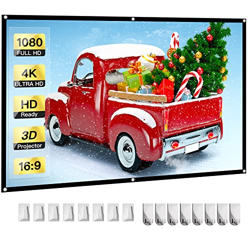Projector Screen 100 inch, AuKing 4K Outdoor Indoor Projector Screen 16:9 HD Foldable and Portable Anti-Crease Movie Projector Screen Double Sided Video Projector Screen for Home Threater, Party