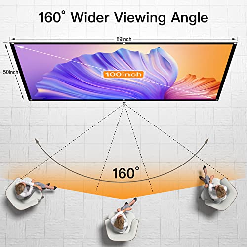 Projector Screen 100 inch, AuKing 4K Outdoor Indoor Projector Screen 16:9 HD Foldable and Portable Anti-Crease Movie Projector Screen Double Sided Video Projector Screen for Home Threater, Party