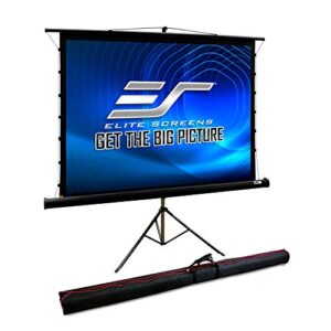 elite screens 100” tab tension tripod projector screen, portable business presentation, carrying bag drape kit, 4:3 4k/8k ultra hd 3d pull up front projection theater movie video games tt100uwv-pro