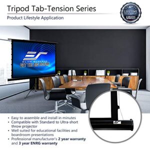 Elite Screens 100” Tab Tension Tripod Projector Screen, Portable Business Presentation, Carrying Bag Drape Kit, 4:3 4K/8K Ultra HD 3D Pull Up Front Projection Theater Movie Video Games TT100UWV-PRO