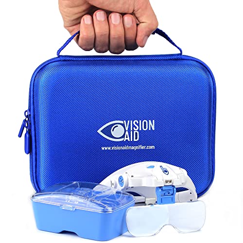 Vision Aid Magnifying Glasses with LED Light Headband Storage Case Hands Free Magnifier for Lashes Microblading Painting Dental Close Work