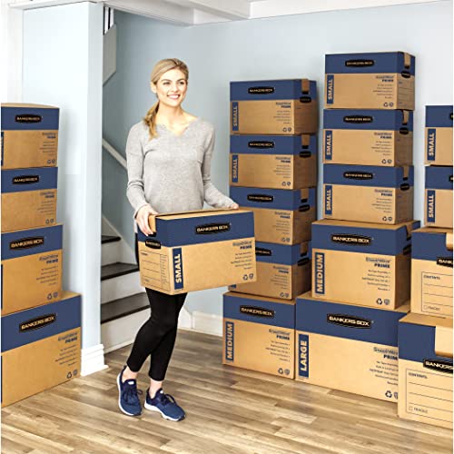 Bankers Box SmoothMove Prime Moving Boxes, Tape-Free, FastFold Easy Assembly, Handles, Reusable, Small, 12 x 12 x 16 Inches, 10 Pack (0062716)