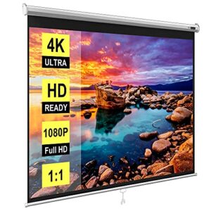 vivohome 120 inch manual pull down projector screen, 1:1 hd retractable widescreen for movie home theater cinema office video game