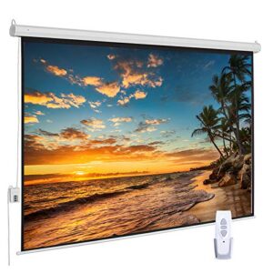 auto motorized projector screen 100 inch 16:9 hd diagonal with remote control, wall/ceiling mounted electric movie screen wrinkle-free, great for home office theater tv usage