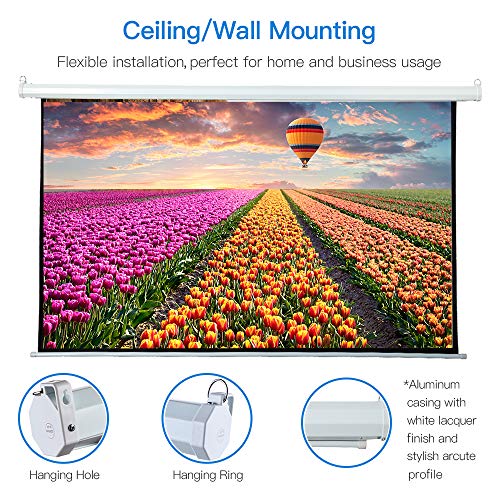 Auto Motorized Projector Screen 100 inch 16:9 HD Diagonal with Remote Control, Wall/Ceiling Mounted Electric Movie Screen Wrinkle-Free, Great for Home Office Theater TV Usage