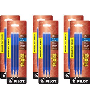pilot gel ink refills for frixion erasable gel ink pen, fine point, blue ink, 6 packs total of 18 refills (77331)