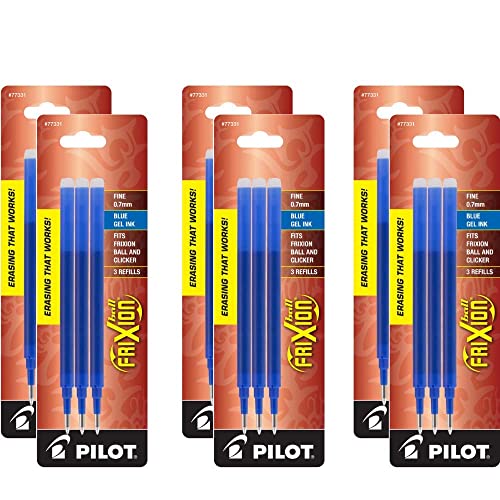 Pilot Gel Ink Refills for FriXion Erasable Gel Ink Pen, Fine Point, Blue Ink, 6 Packs total of 18 refills (77331)