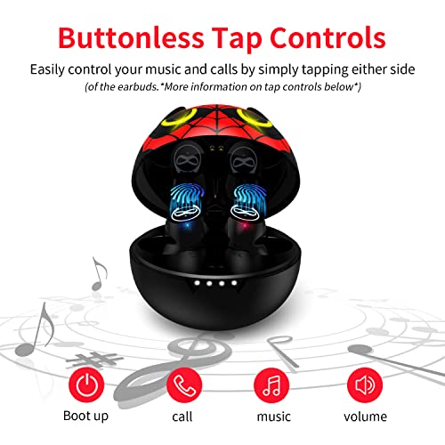 AMAFACE Wireless Earbuds for Youth Guys, Truly Wireless Headphones Stereo Sound in-Ear with Mic Touch Control, Sweat-Proof Bluetooth 5.0 Noise Reduction Earphones with Cartoon Red Charging Case