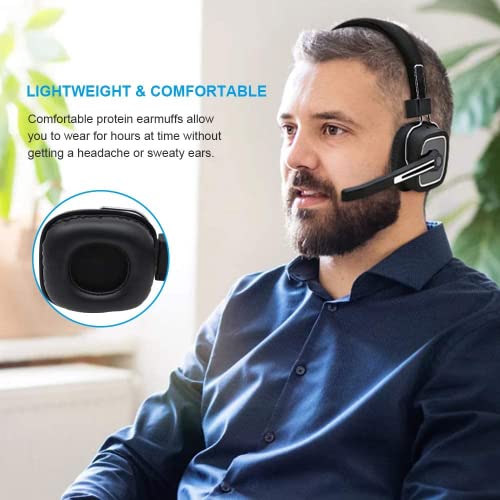 Trucker Bluetooth Headset Wireless with Noise canceling Microphone, On-Ear Wireless Headphones with Mic for iOS & Android Mobile Phone, Skype, Truck Driver,Call Center,Voip