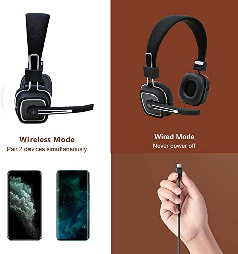 Trucker Bluetooth Headset Wireless with Noise canceling Microphone, On-Ear Wireless Headphones with Mic for iOS & Android Mobile Phone, Skype, Truck Driver,Call Center,Voip