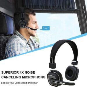 Trucker Bluetooth Headset Wireless with Noise canceling Microphone, On-Ear Wireless Headphones with Mic for iOS & Android Mobile Phone, Skype, Truck Driver,Call Center,Voip