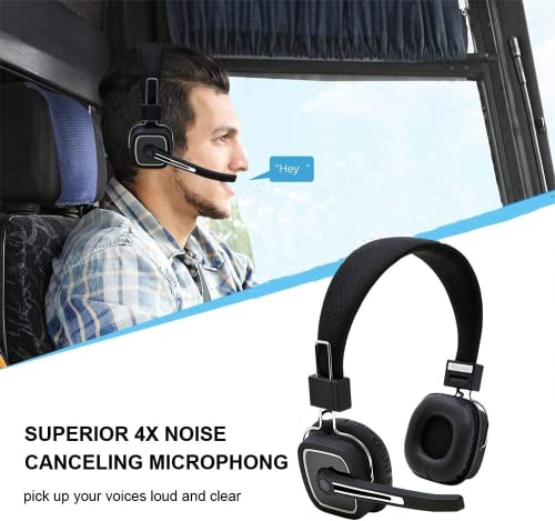 Trucker Bluetooth Headset Wireless with Noise canceling Microphone, On-Ear Wireless Headphones with Mic for iOS & Android Mobile Phone, Skype, Truck Driver,Call Center,Voip