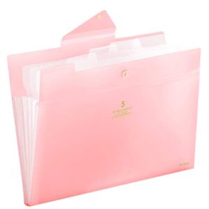 skydue expanding file folders 5 pockets file folder with snap closure a4 and letter size accordion document paper organizer for home school office (pink)