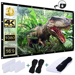 projection screen 120 inch, washable projector screen 16:9 foldable anti-crease portable projector movies screen for home theater outdoor indoor support double sided projection