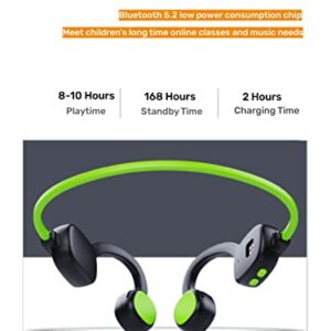 GenXenon Open Ear Headphones with Mic, 85dB Safe Volume Limited Air Conduction Kids Headphones Wireless, Bluetooth On Ear Headsets for Girls and Boys with 8GB Memory 8 Hrs Playtime for Music(Green)