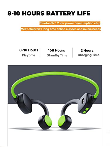 GenXenon Open Ear Headphones with Mic, 85dB Safe Volume Limited Air Conduction Kids Headphones Wireless, Bluetooth On Ear Headsets for Girls and Boys with 8GB Memory 8 Hrs Playtime for Music(Green)