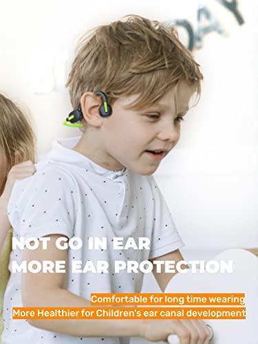 GenXenon Open Ear Headphones with Mic, 85dB Safe Volume Limited Air Conduction Kids Headphones Wireless, Bluetooth On Ear Headsets for Girls and Boys with 8GB Memory 8 Hrs Playtime for Music(Green)