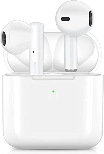 J No'el Wireless Headphones, Wireless Bluetooth 5.1 Earbuds Noise Cancellation in-Ear Built-in Mic with Charging Case for iPhone/Samsung/Android/iOS(White)