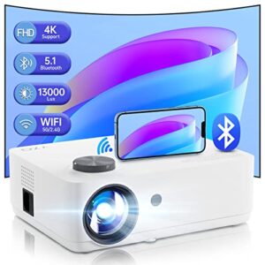 projector with wifi and bluetooth, mini projector 5g wifi native 1080p 500 ansi 13000l 4k support, yzq outdoor projector max 300” screen for home teather, gaming and ios and android phones, tv stick