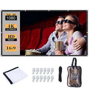 150 inch projector screen & cosmetics bag bundle, hangable outdoor movie screen with hooks, ropes, portable indoor & outside video projection screen