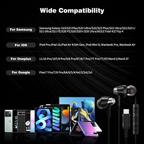ACAGET USB C Earbuds for Galaxy S23 Ultra, Wired USB Type C Headphones with Mic Noise Cancelling Setero Earphones Magnetic in-Ear Headset for Samsung A53 S22 Plus S21 FE Pixel 7 6A OnePlus 11 10 Pro 9