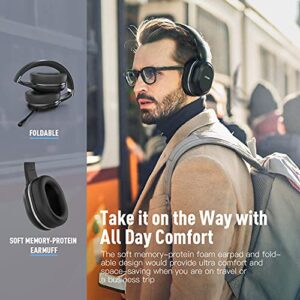 COOSII P80C Bluetooth Headphones Wireless with Dual Microphone for Home Office Online Class, Over Ear Soft Stereo Headsets, 40H Playtime for Laptop Chromebook Cellphone Skype Zoom Calls-Without Dongle