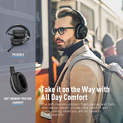 COOSII P80C Bluetooth Headphones Wireless with Dual Microphone for Home Office Online Class, Over Ear Soft Stereo Headsets, 40H Playtime for Laptop Chromebook Cellphone Skype Zoom Calls-Without Dongle